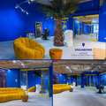 Murs peints avec la peinture biosourcée Bleu Jardin Marocain de DomaTerra, teinte inspirée du bleu Majorelle, au salon de coiffure Vagabond à Angers